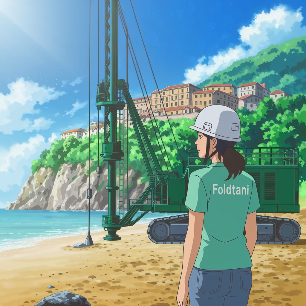 Italian Geologist in a Japanese Manga-Inspired Beach Scene