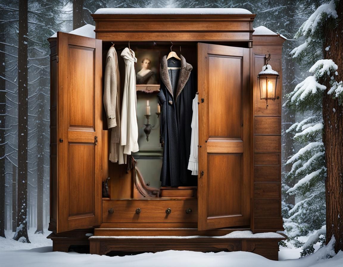 Victorian Room Revealed Through Oak Wardrobe in Winter