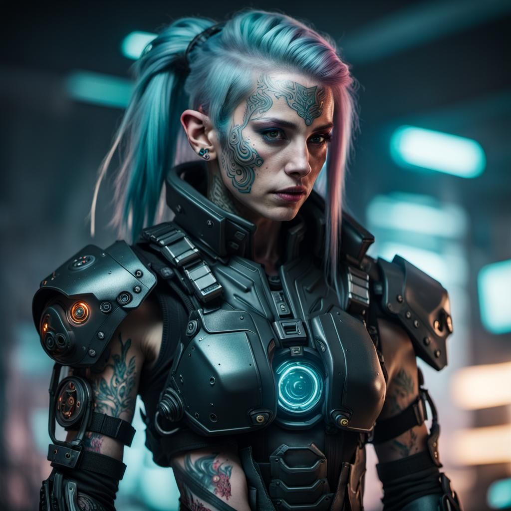 Cyberpunk Elf Portrait in Sci-Fi Exoskeleton Suit