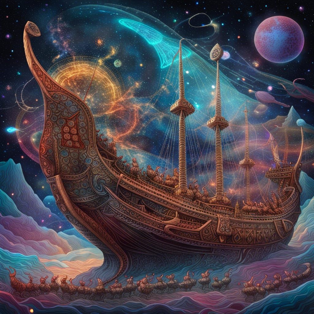 An intricate Viking Warship adrift in the Cosmos III
