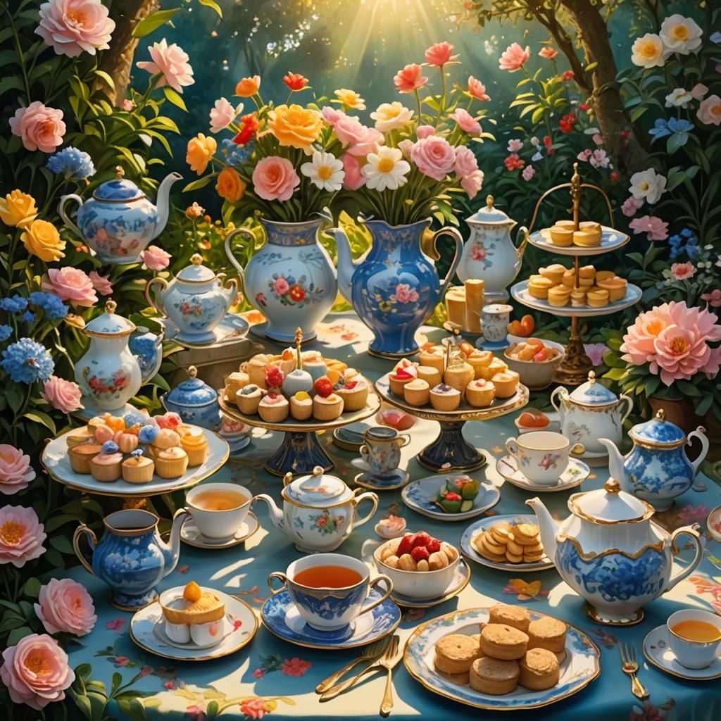 Whimsical Tea Party in a Lush Flower Garden