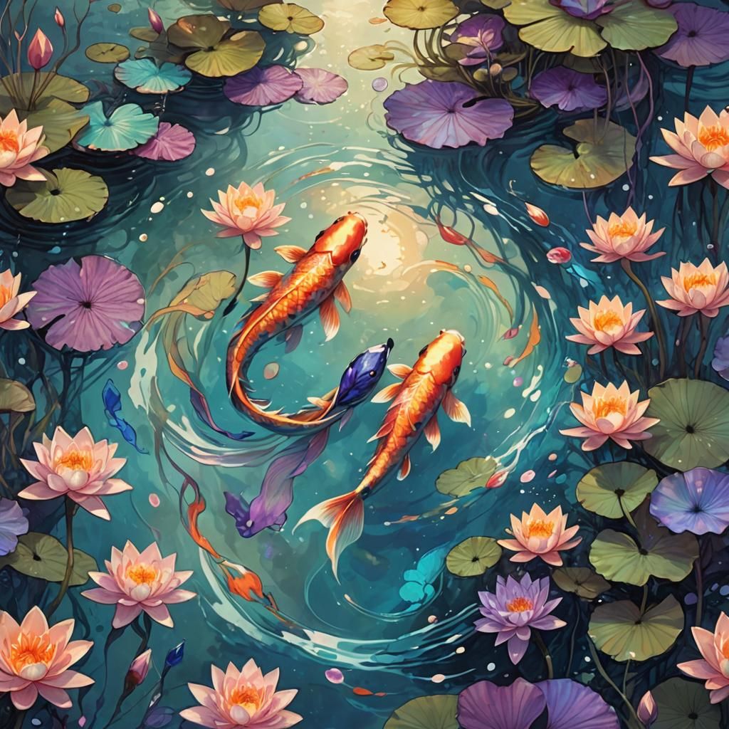 Koi Fish Ink Garden: A Fantasy Illustration