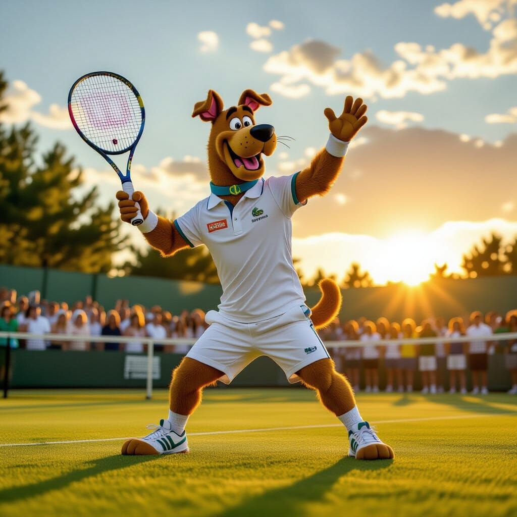 Scooby Doo Plays Tennis in Hyperrealistic Style