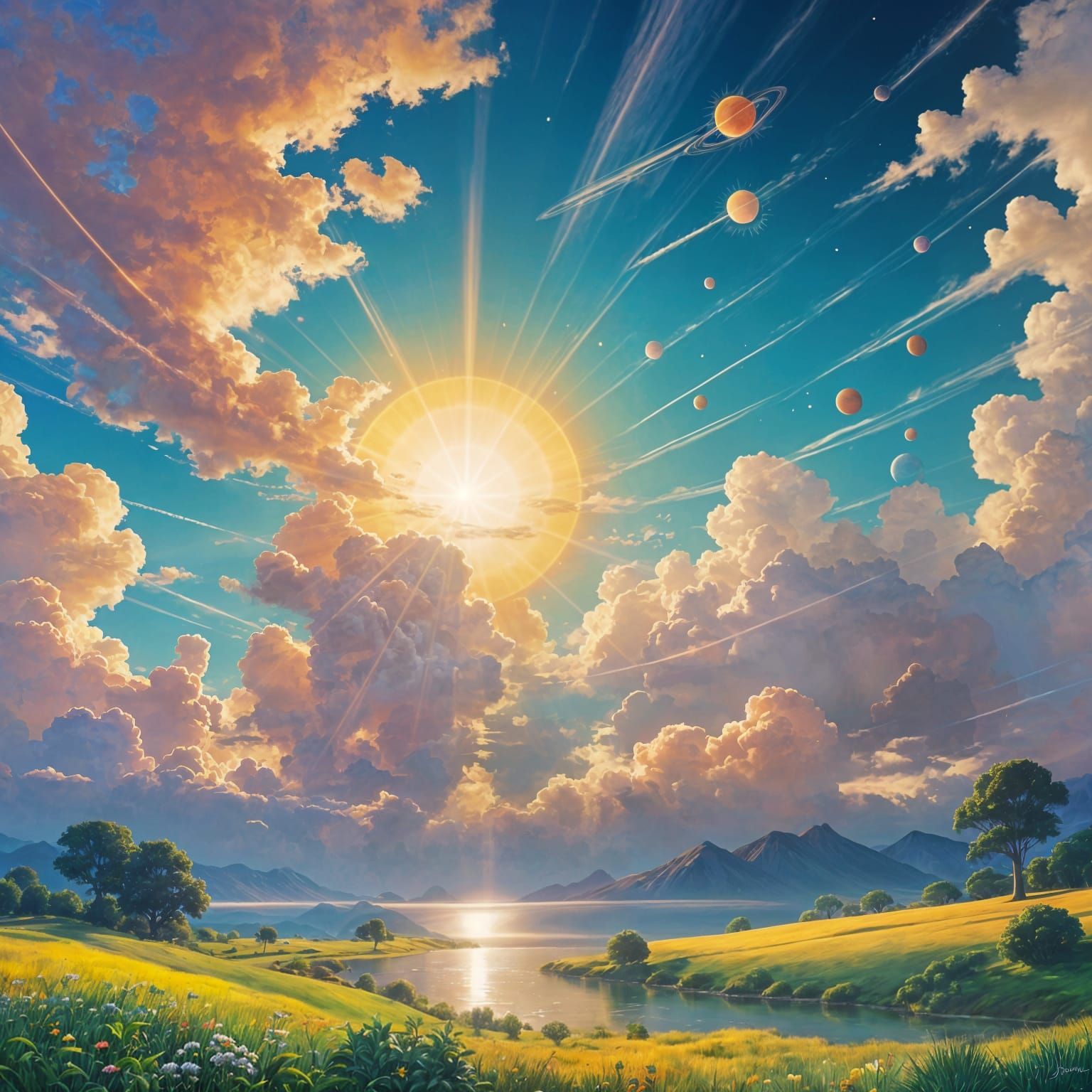 Planets Orbiting the Sun in Ethereal Light