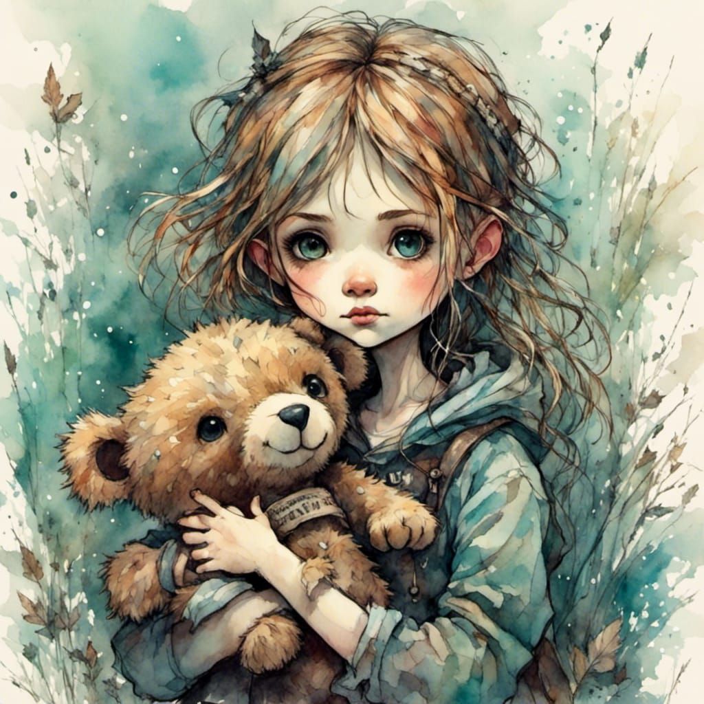 Moody Grunge Girl with Punk Teddy Bear