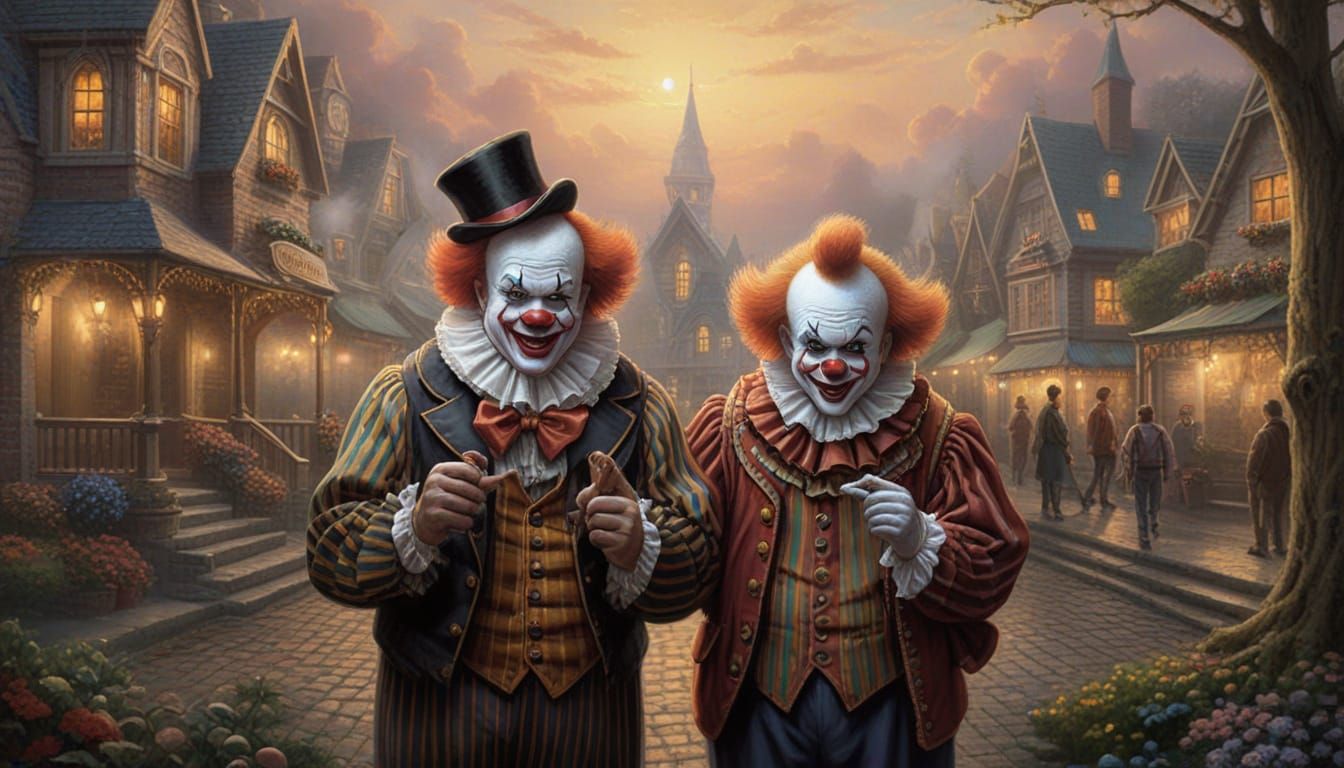 Clowns in the Style of Thomas Kinkade