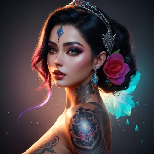Hyperrealistic Tattooed Beauty Queen Portrait