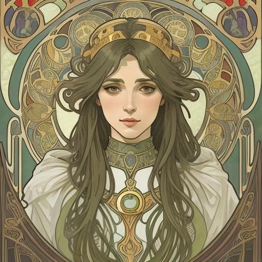 Art Nouveau Portrait in Alphonse Mucha Style