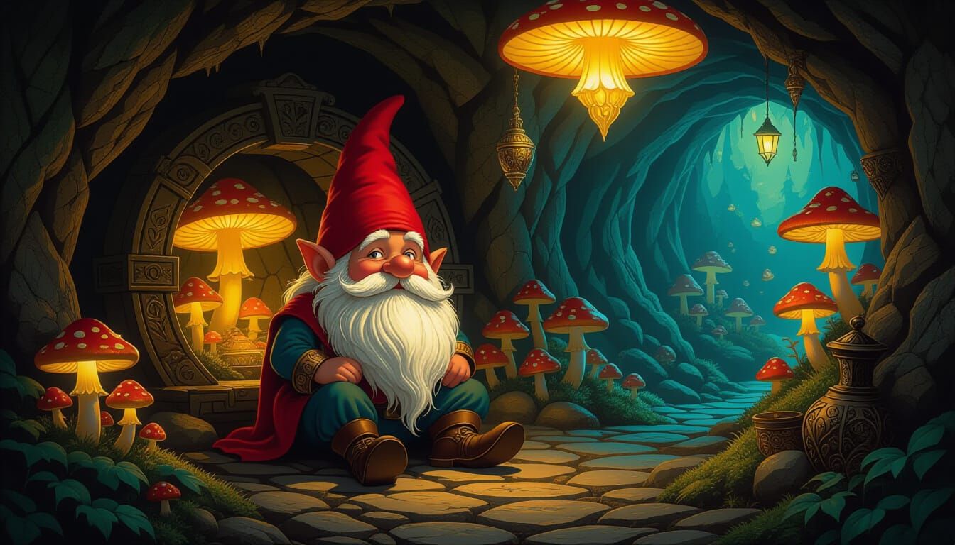 Gnome's Burrow: Radiant Baroque Oil Painting