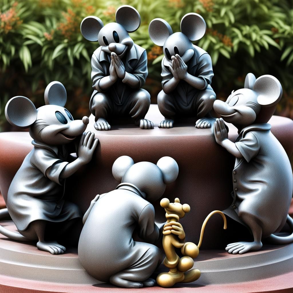 Rats Praying to Mickey Mouse Statue
