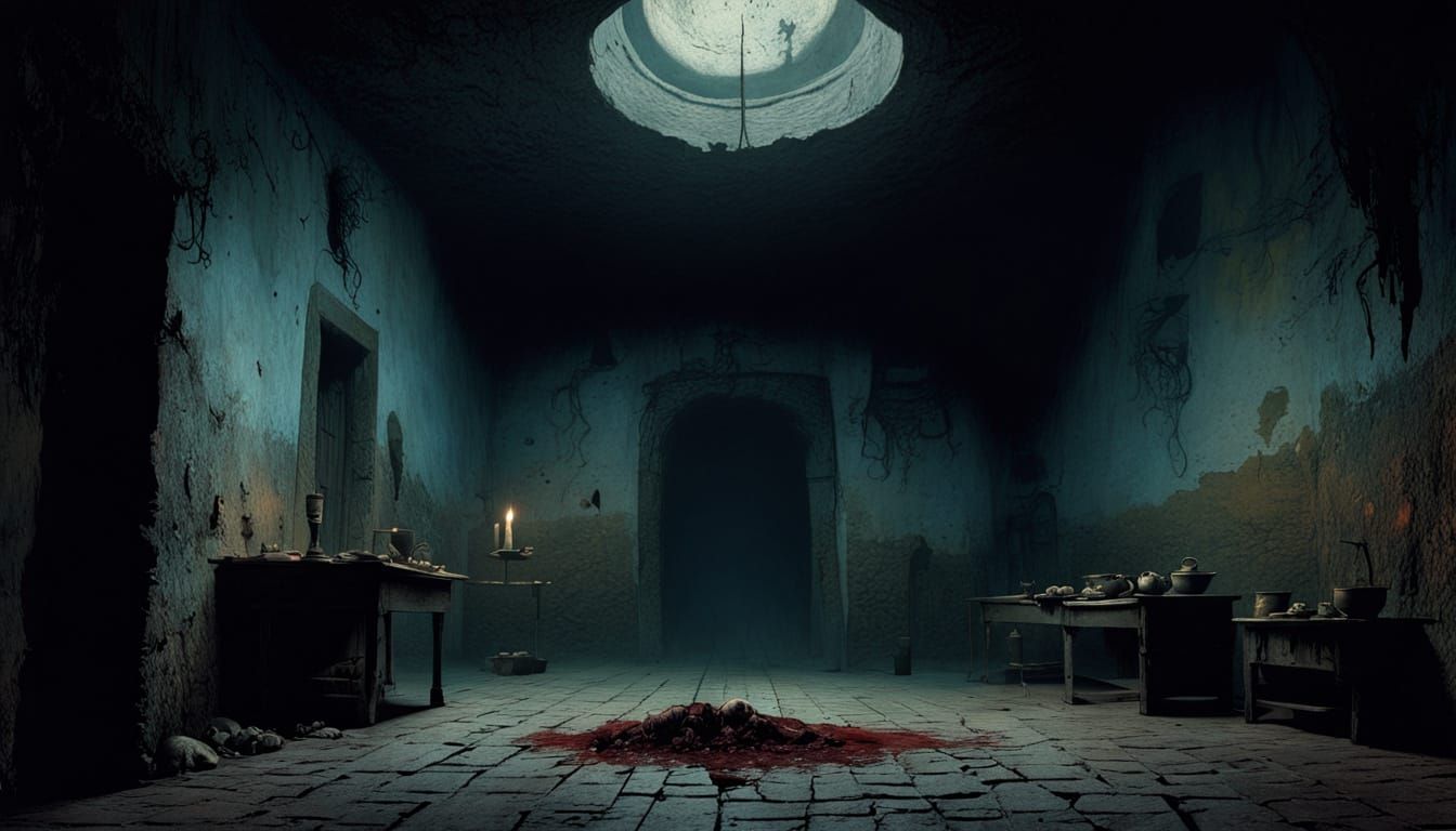 Ghostly Child in Medieval Kitchen Folk Horror Scene