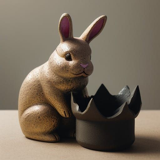Vibrant Ceramic Bunny in Warm, Cinematic Lighting