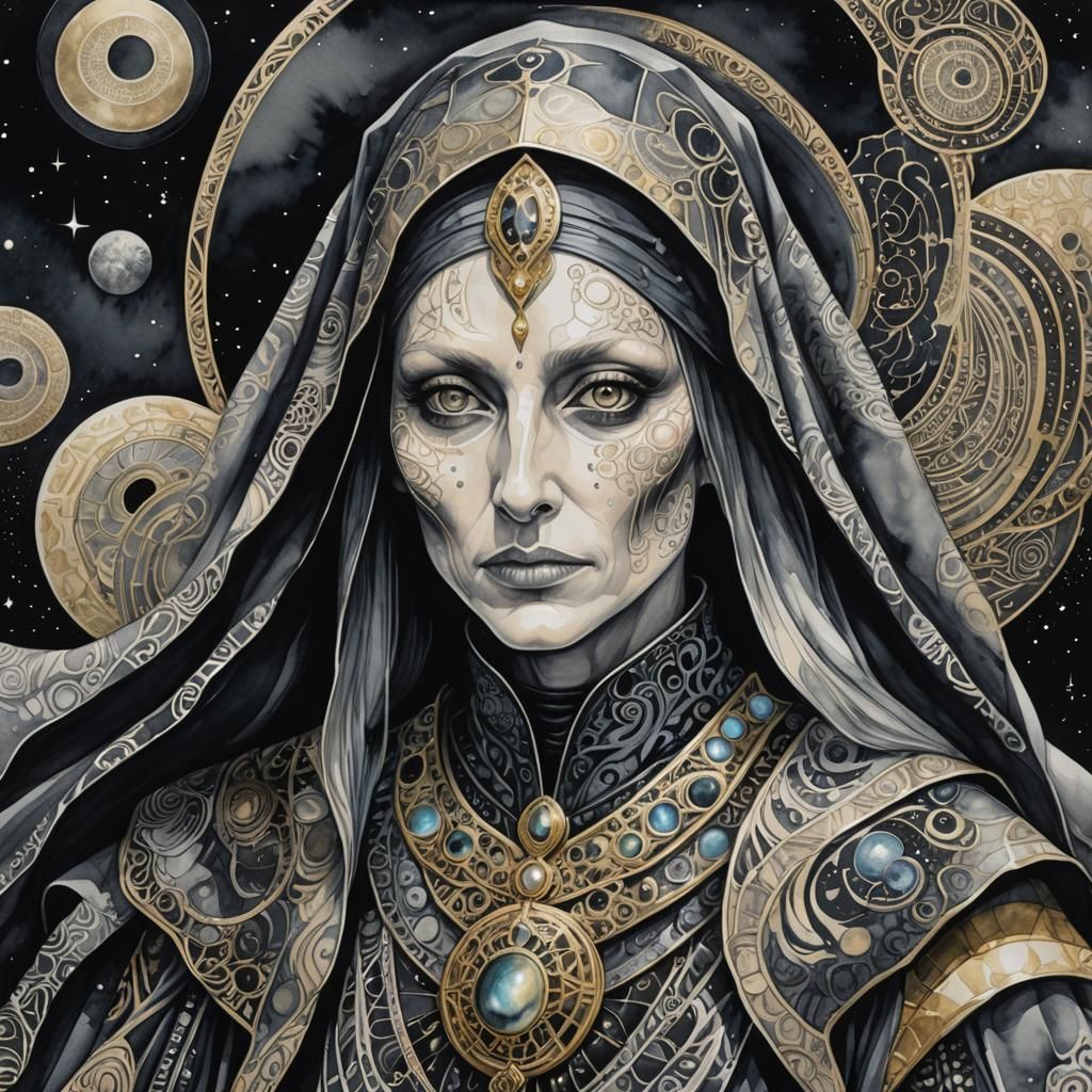 Bene Gesserit Reverend Mother in Dark Sci-Fi Landscape