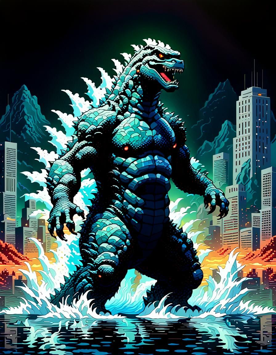 Pixel Art Retro Godzilla