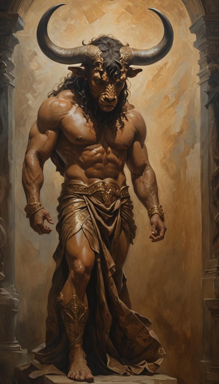 Woman Embracing Minotaur in Dark Academia Style