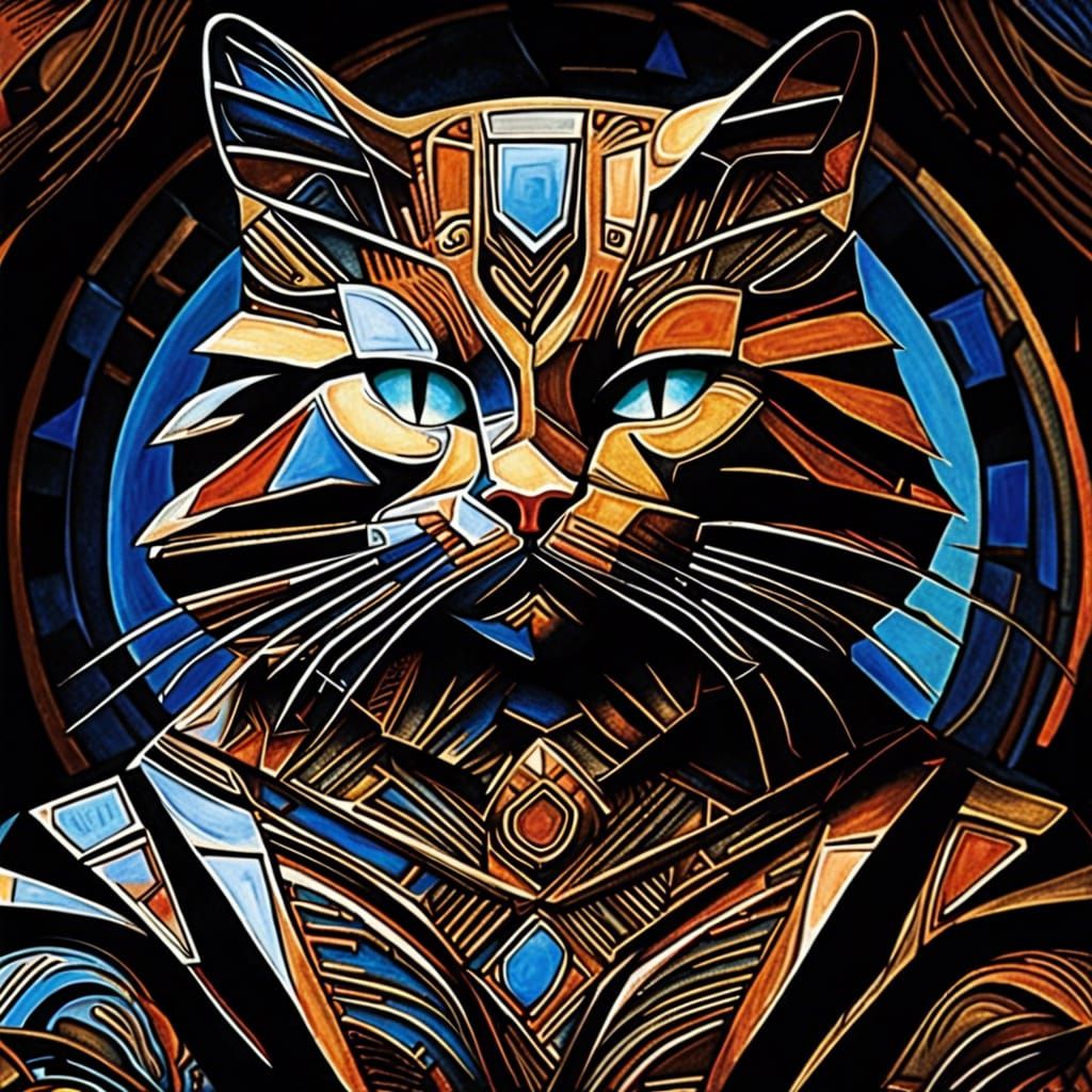 Cubist Cat in Sunlight: A Renaissance-Inspired AI Artwork