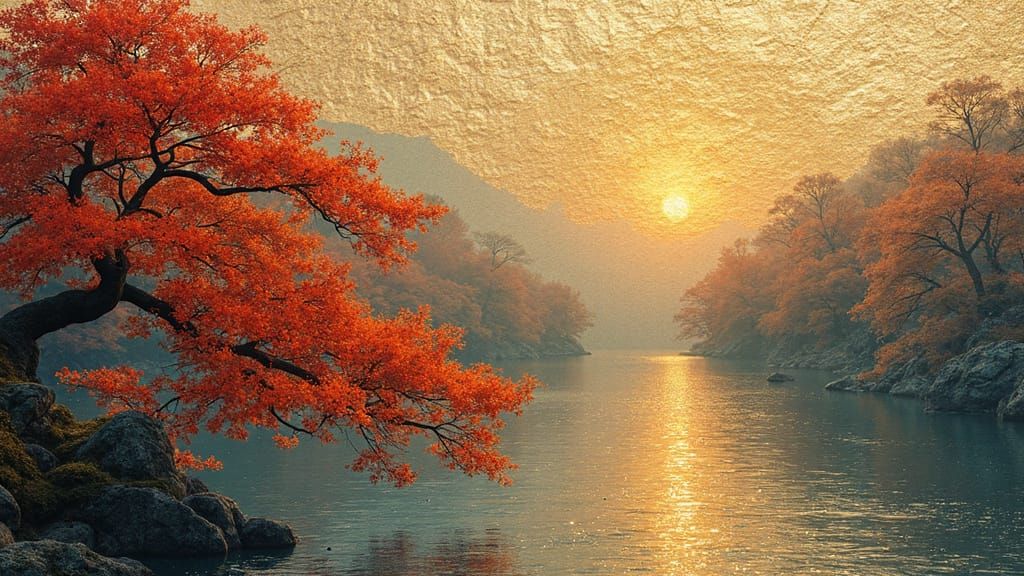 Luminous Modern Japanese Zen in Tinfoil and Alcohol Ink