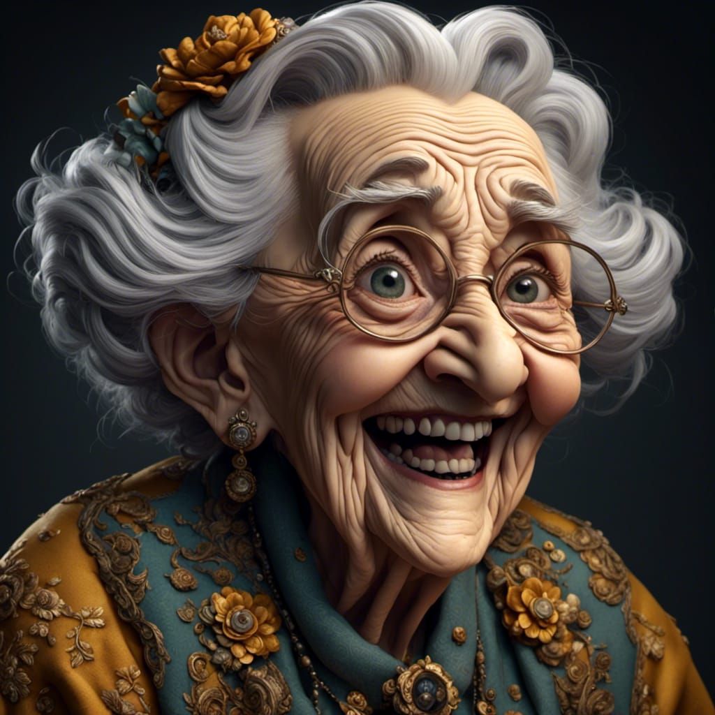 My photo of <lora:Older People:1.0> old lady laughing showing her teeth" <lora:Older People:1.0>