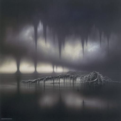 Eerie Swamp with Shadowy Creatures in Watercolor Style