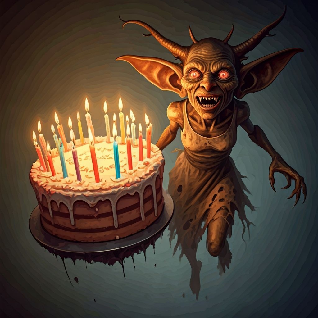 Eerie Floating Cake with Goblin Attacker