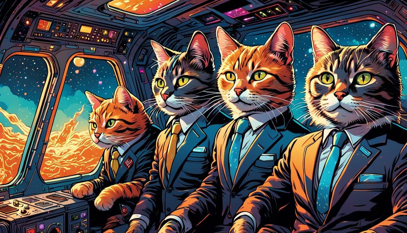 Cats in Rocket Cabin: Comic Book Art