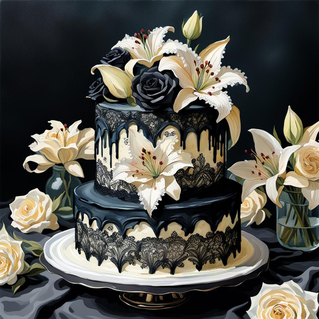 Victorian Gothic Wedding Cake in Gouache Style