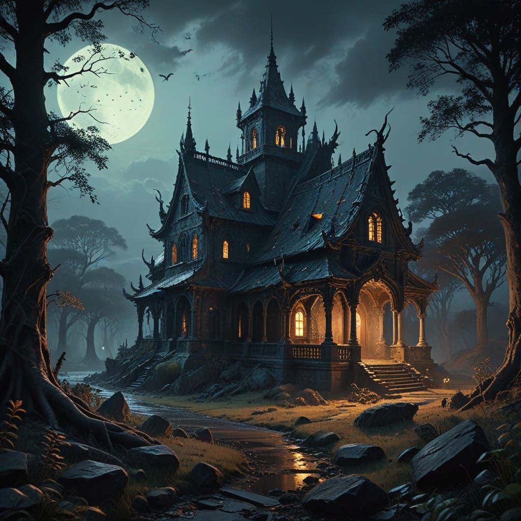 Ethereal Horror Scene in Impasto Gouache Style