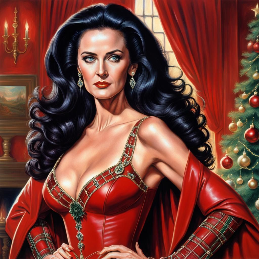 Hyperrealistic Portrait of Woman in Red Gown