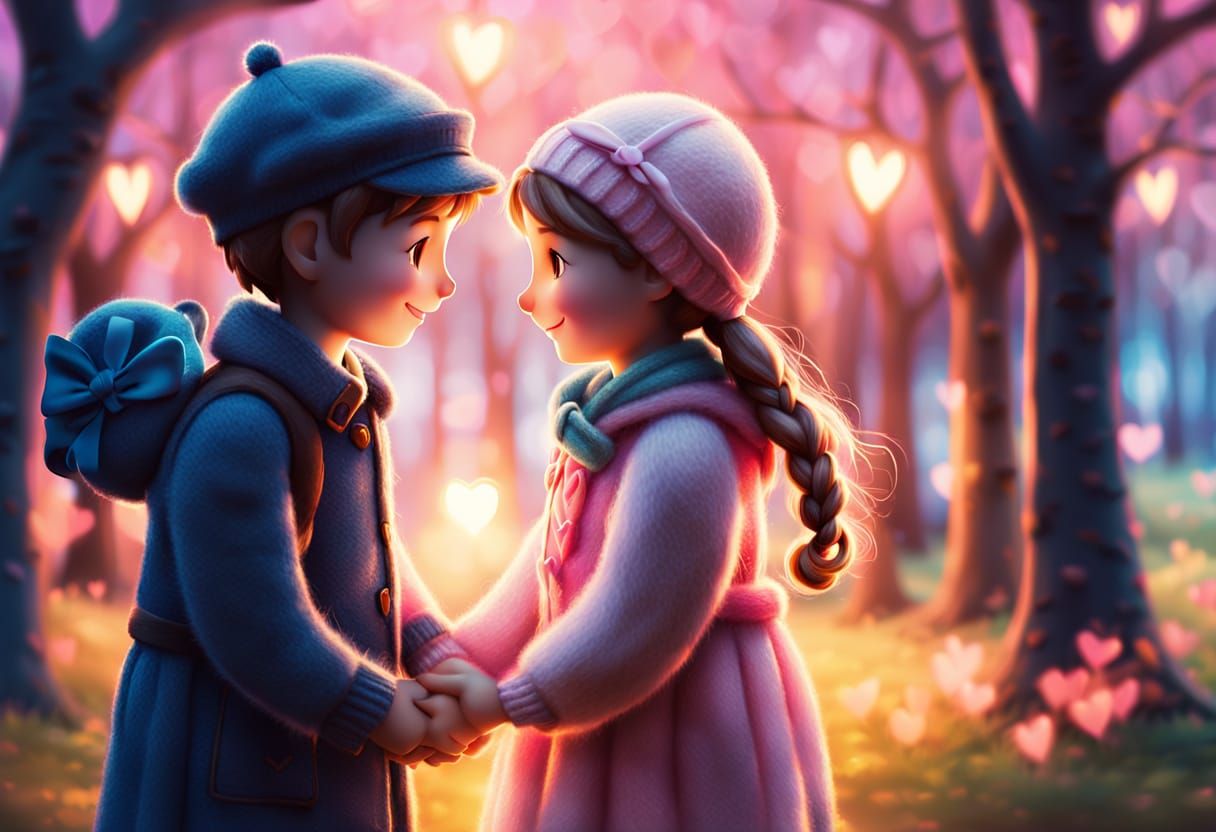 Romantic Park Scene with Glowing Heart, Soft Focus