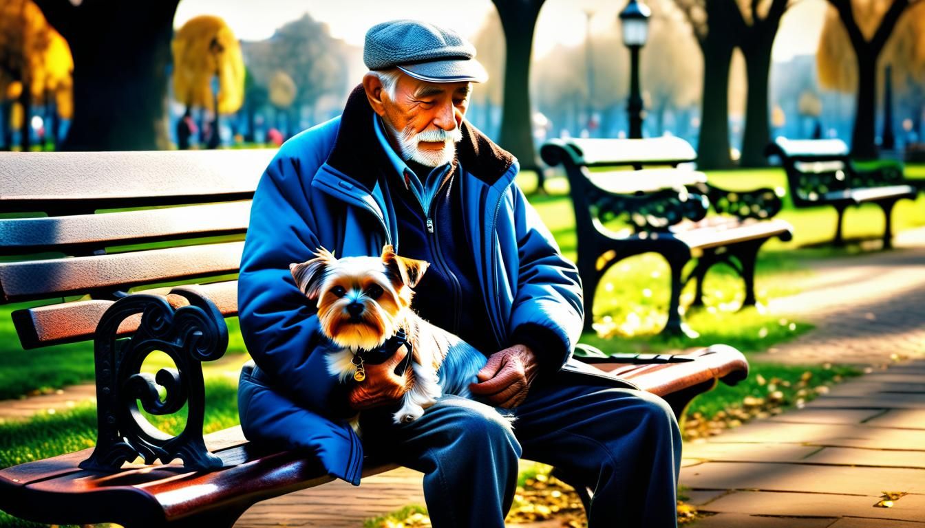 Hyperrealistic Image: Old Man and Dog in Park