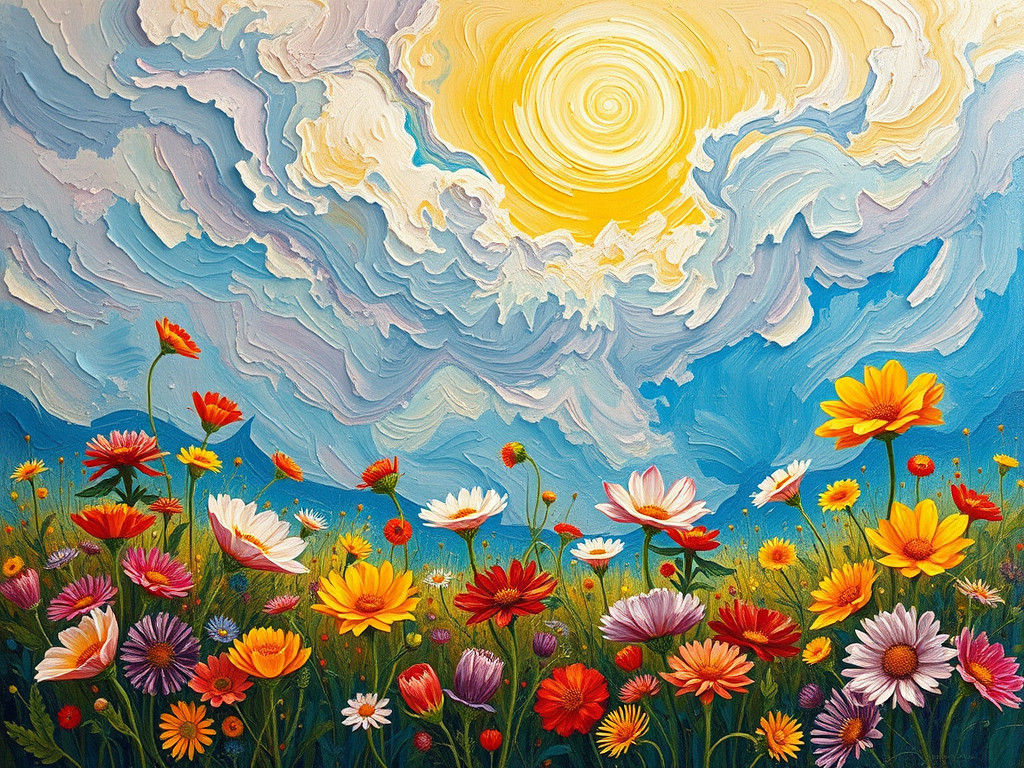 Wildflower Landscape in Neo-Impressionist Style