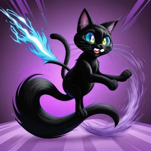 Cartoon Black Cat with Purple Eyes in 2D Animation