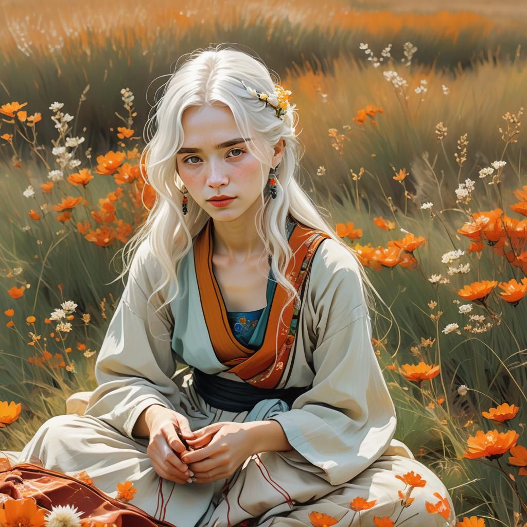 Woman in Autumn Field, Van Gogh Style