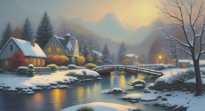 Snowy Autumn Bird as Watercolor Painting