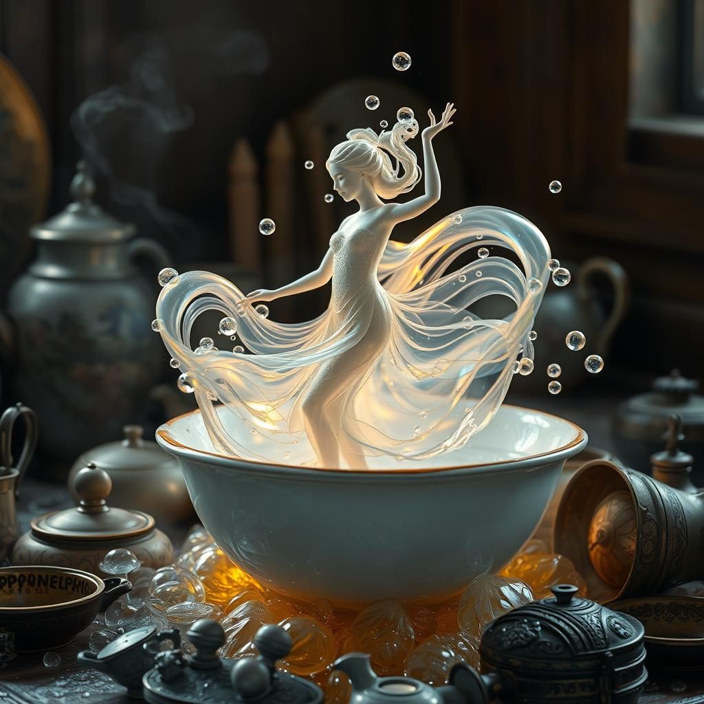 Iridescent Soap Bubble Woman in Matte Painting Style