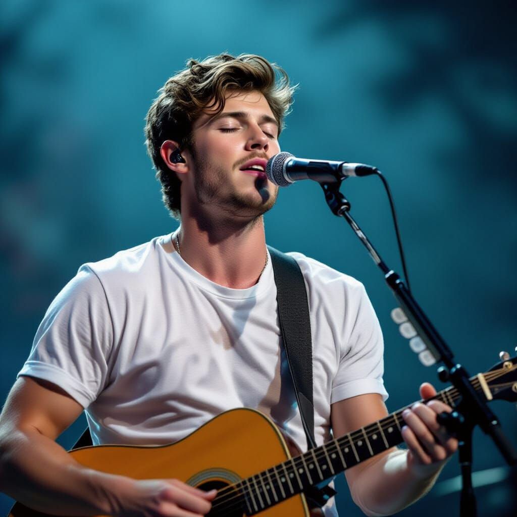 Musician Singing and Playing Guitar in Atmospheric Style