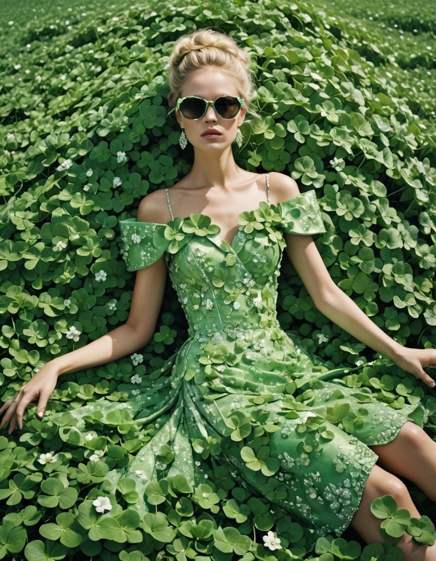 High Fashion Model in Shamrock Field: Tim Walker Style