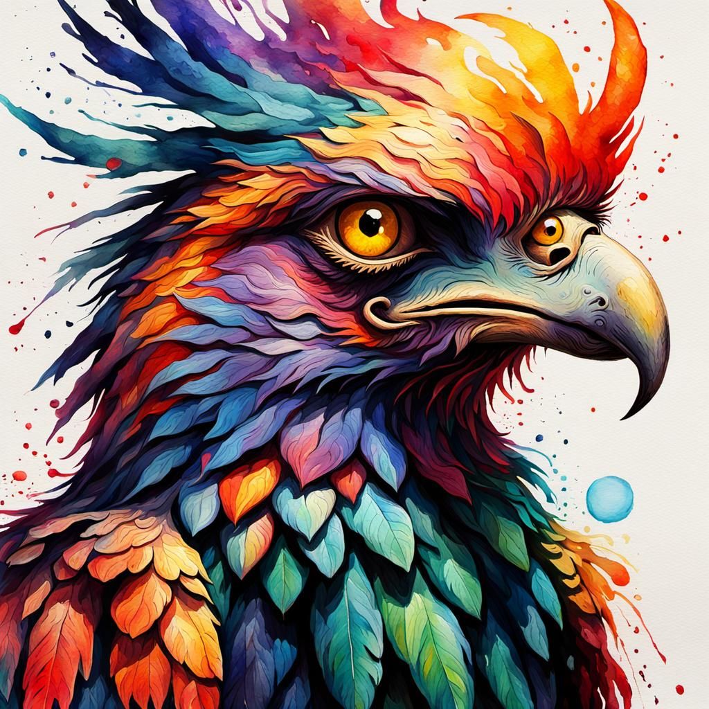 Grotesque Watercolor Phoenix: Disturbing Gothic Masterpiece