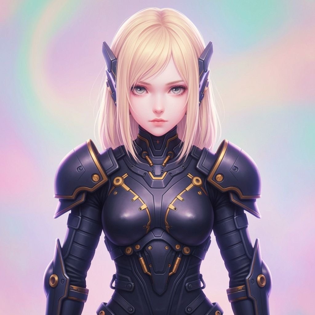 Anime Sci-Fi Warrior: Blonde Woman in Dark Armor