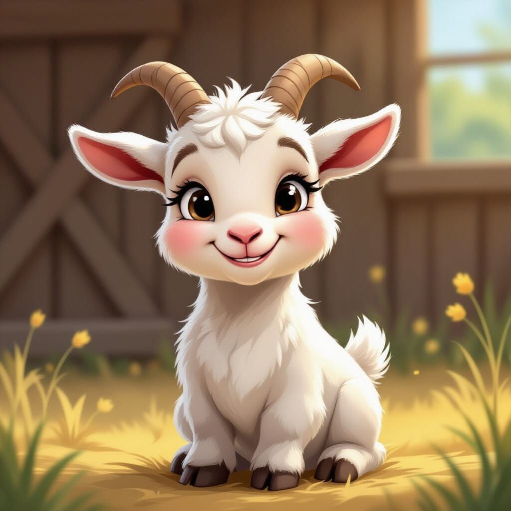 Charming Goat Illustration with Mischevious Grin