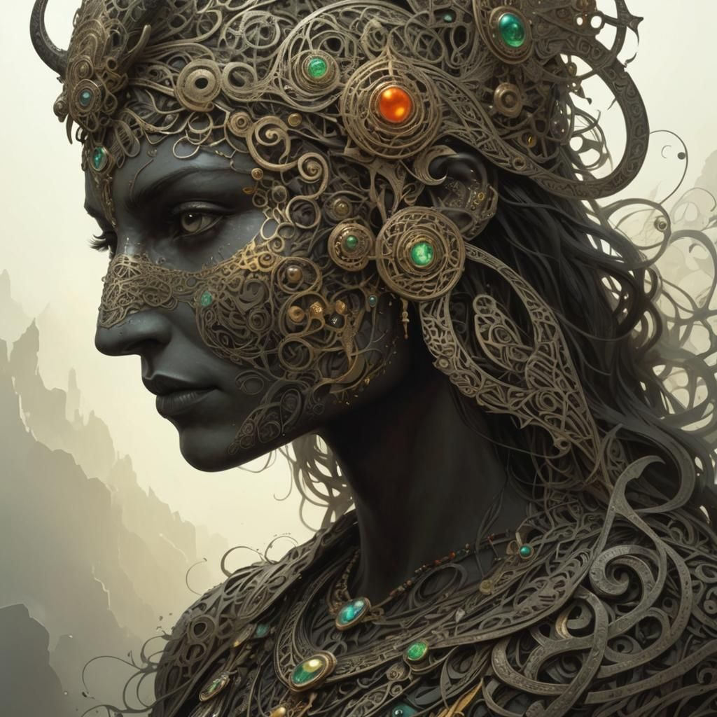 Celtic Crow Goddess in Sinister Art Nouveau Style