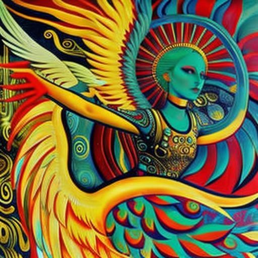 Fiery Phoenix: Surrealist Art Nouveau Style