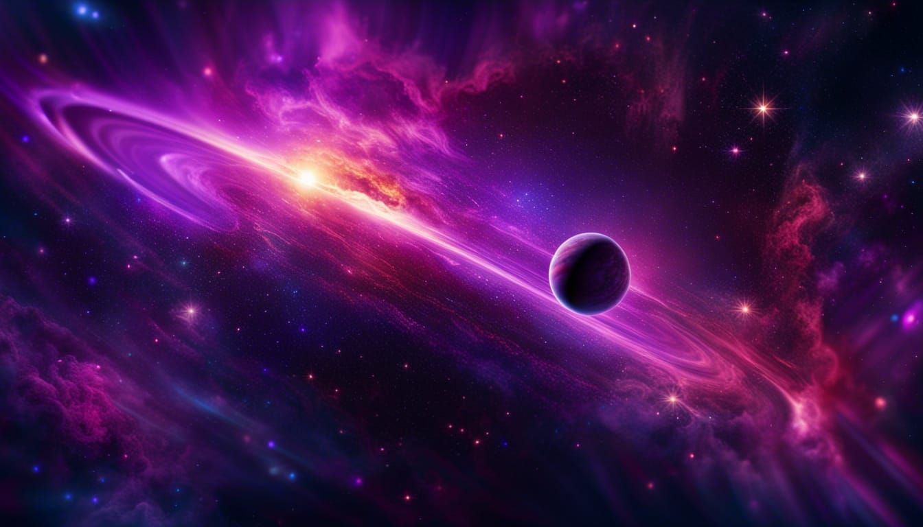 Hyperrealistic Space Nebula with Striped Planets