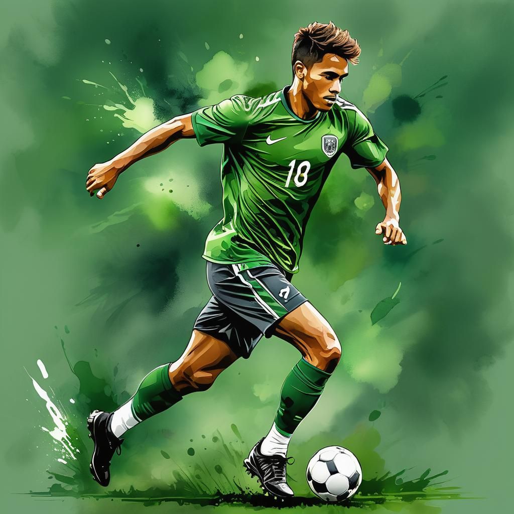 Soccer Player Sketch with Alcohol Ink Effect