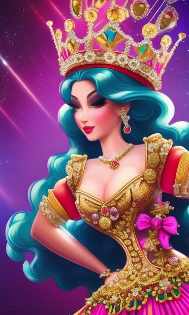 Elegant Fantasy Queen in Candyland Gouache Style