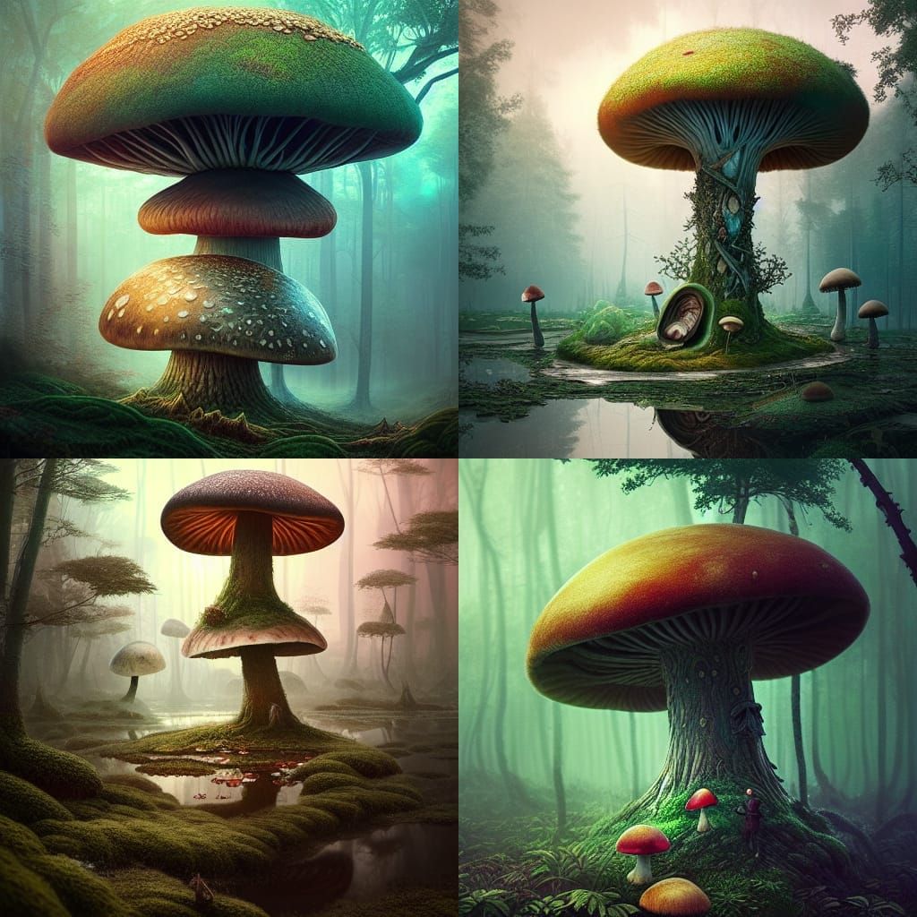 Mushroom Forest on Floating Island: Detailed Fantasy Art
