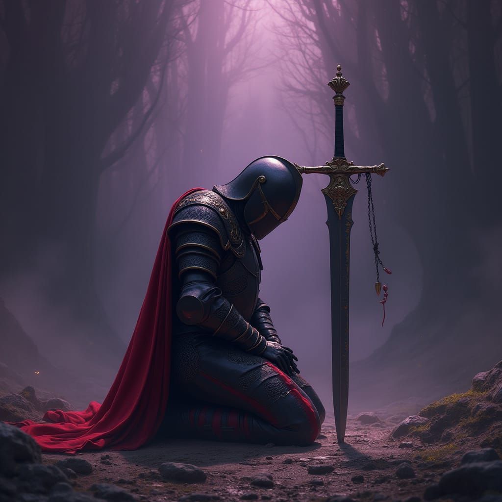 Dark Fantasy Knight in Grief