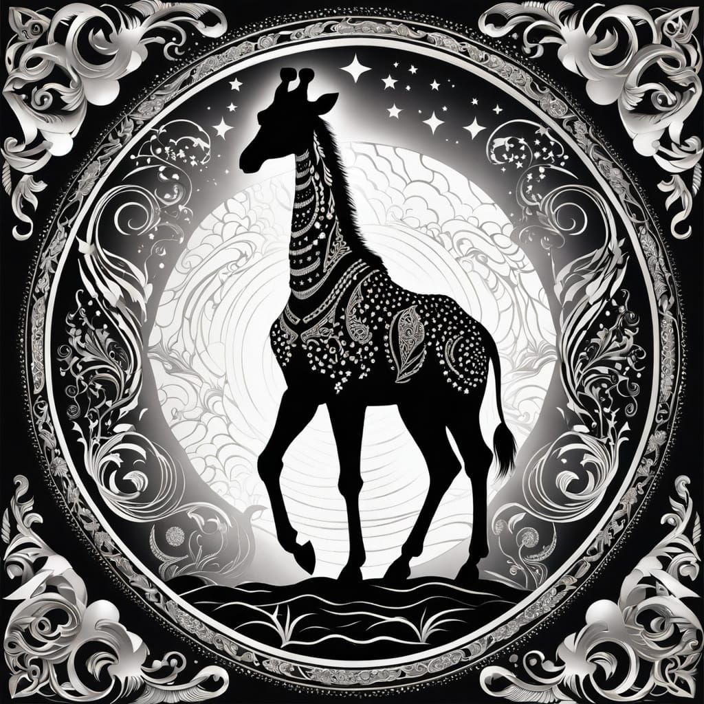 Ornate Giraffe Tattoo Design in Blackwork Style