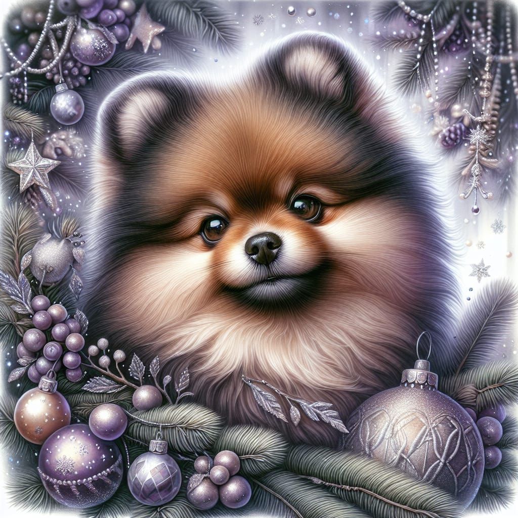 Adorable Chocolate Pomeranian in Holiday Wonderland
