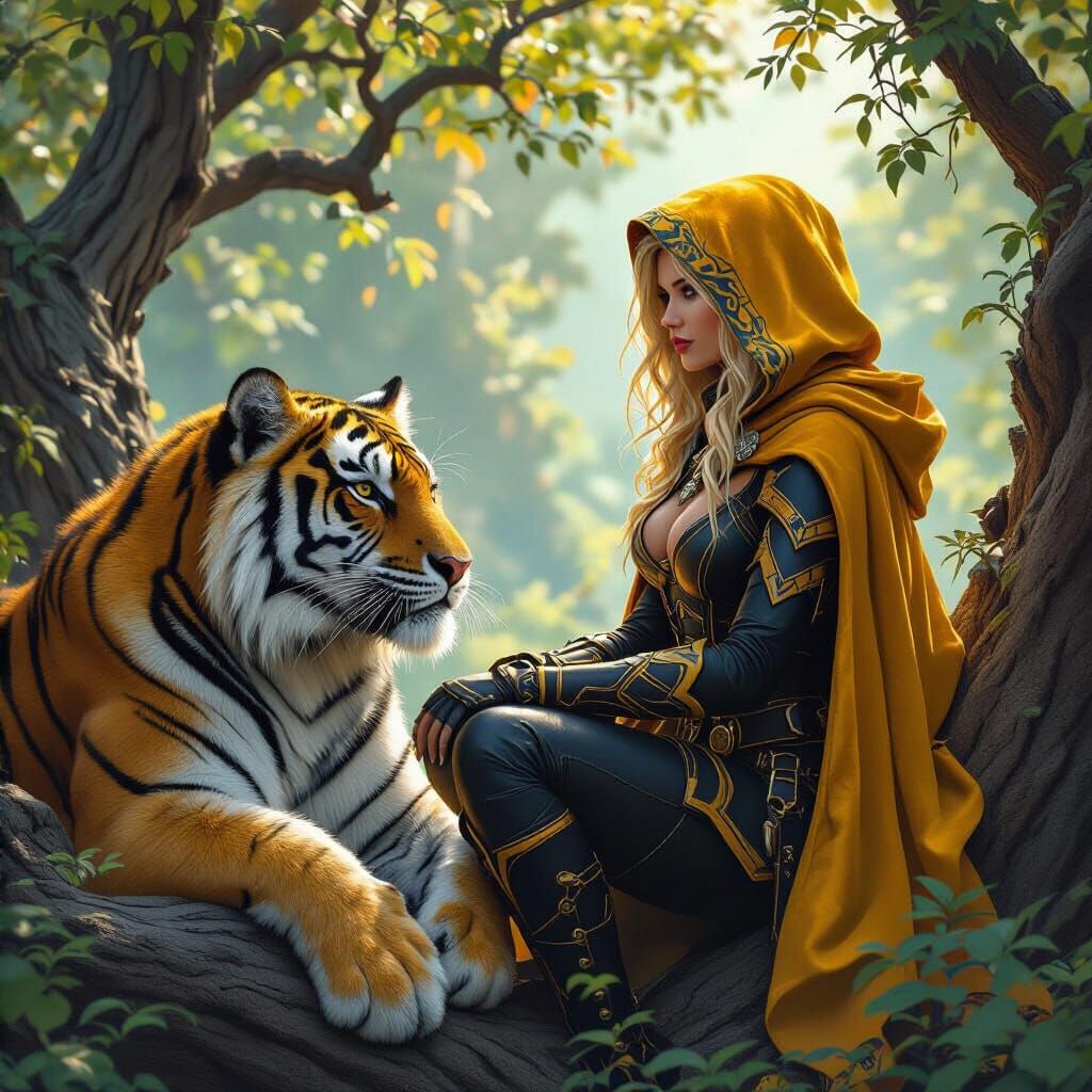Rogue and Tiger in a Fantastical Landscape